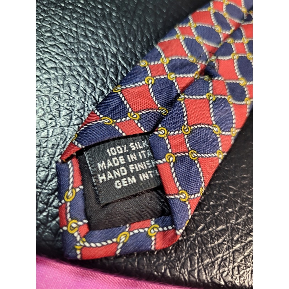 Vintage GUCCI MADE IN ITALY Crimson And BLUE 100% SILK TIE ROPE DESIGN 4 INCH - Picture 5 of 9
